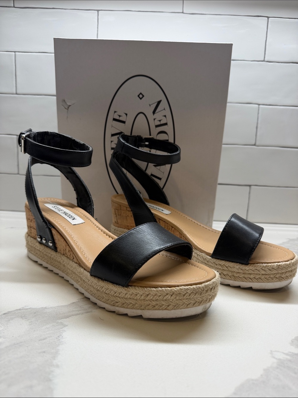 Steve Madden Jaide Black Espadrille Platform Sandals
